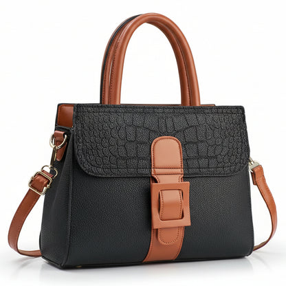 Patterned Linear Buckle Satchel Shoulder / Crossbody Bag