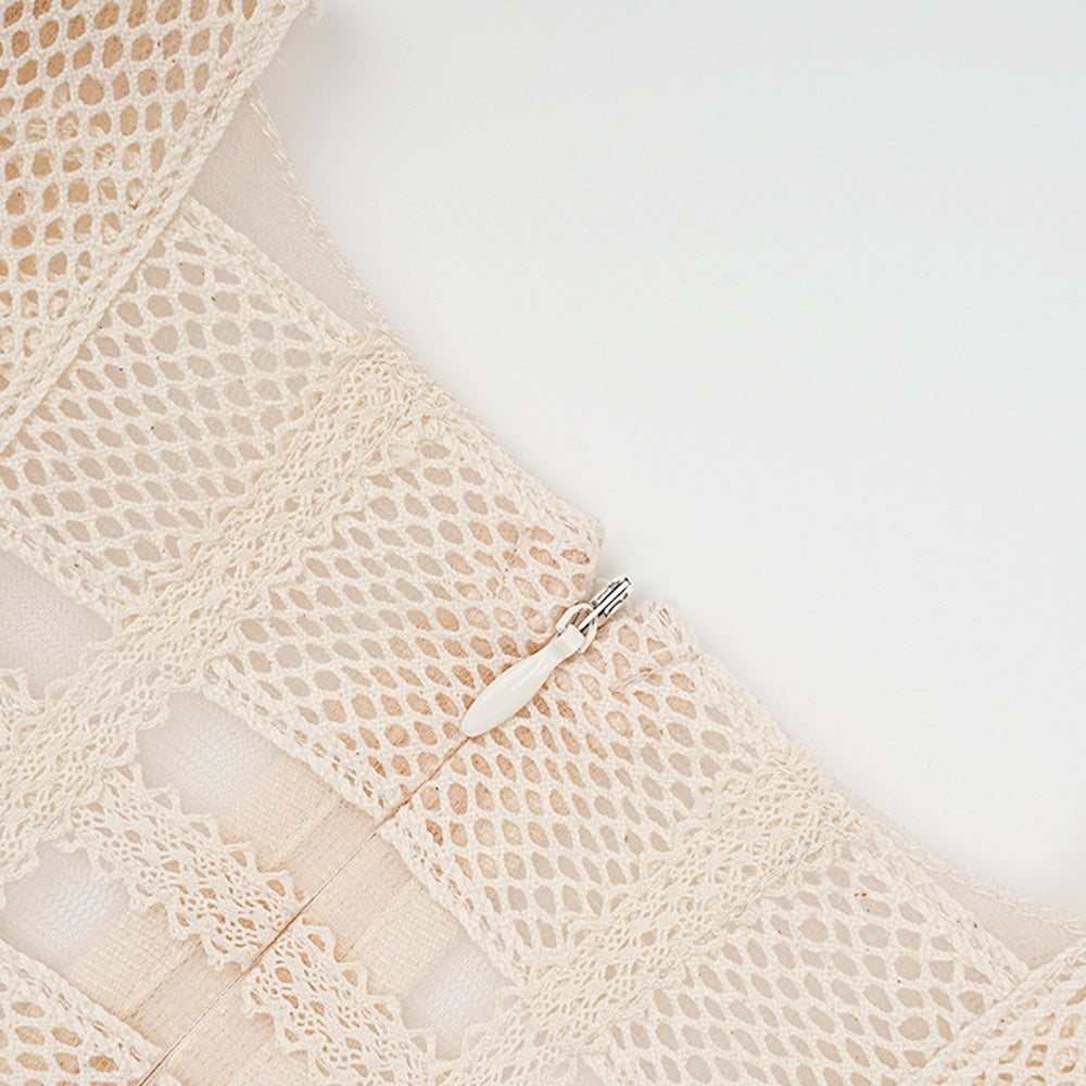 Fleur de Lace Beaded Sleeveless Midi Dress.