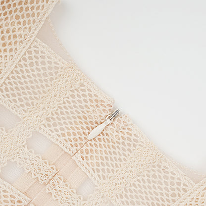 Fleur de Lace Beaded Sleeveless Midi Dress.