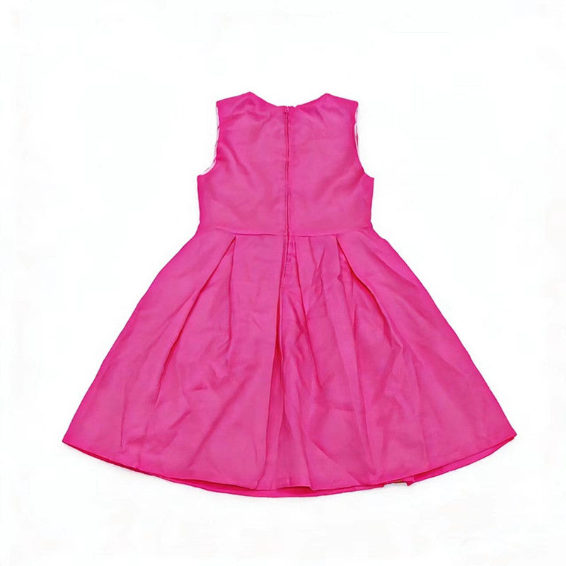 Barbie Girls Pink A-Line Casual Dress with Statement Bow Accent