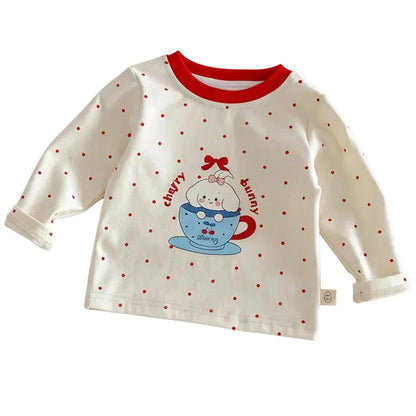 Girls' Cartoon Print Long Sleeves T-shirt 5-Piece Set