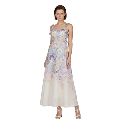 Fleura Embroidered Sweetheart Midi Dress.
