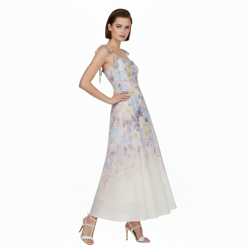 Fleura Embroidered Sweetheart Midi Dress