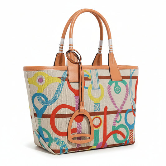 Women's Elegant Canvas Tote Bag - Multicolor