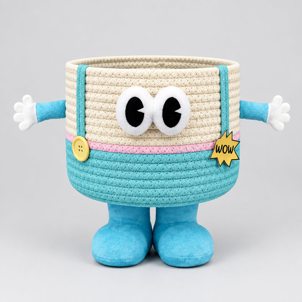Cute 3D Monster Woven Cotton Rope Storage Basket with Feet