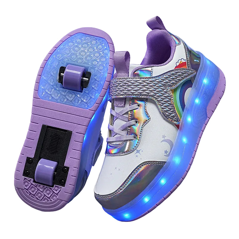 Kids Magical Light Up 2-in-1 Roller Skate Sneakers - Purple