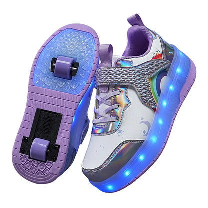 Kids Magical Light Up 2-in-1 Roller Skate Sneakers - Purple