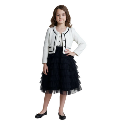 Girls Woolen Splicing Mesh Suspender Tutu Dress with Jacket