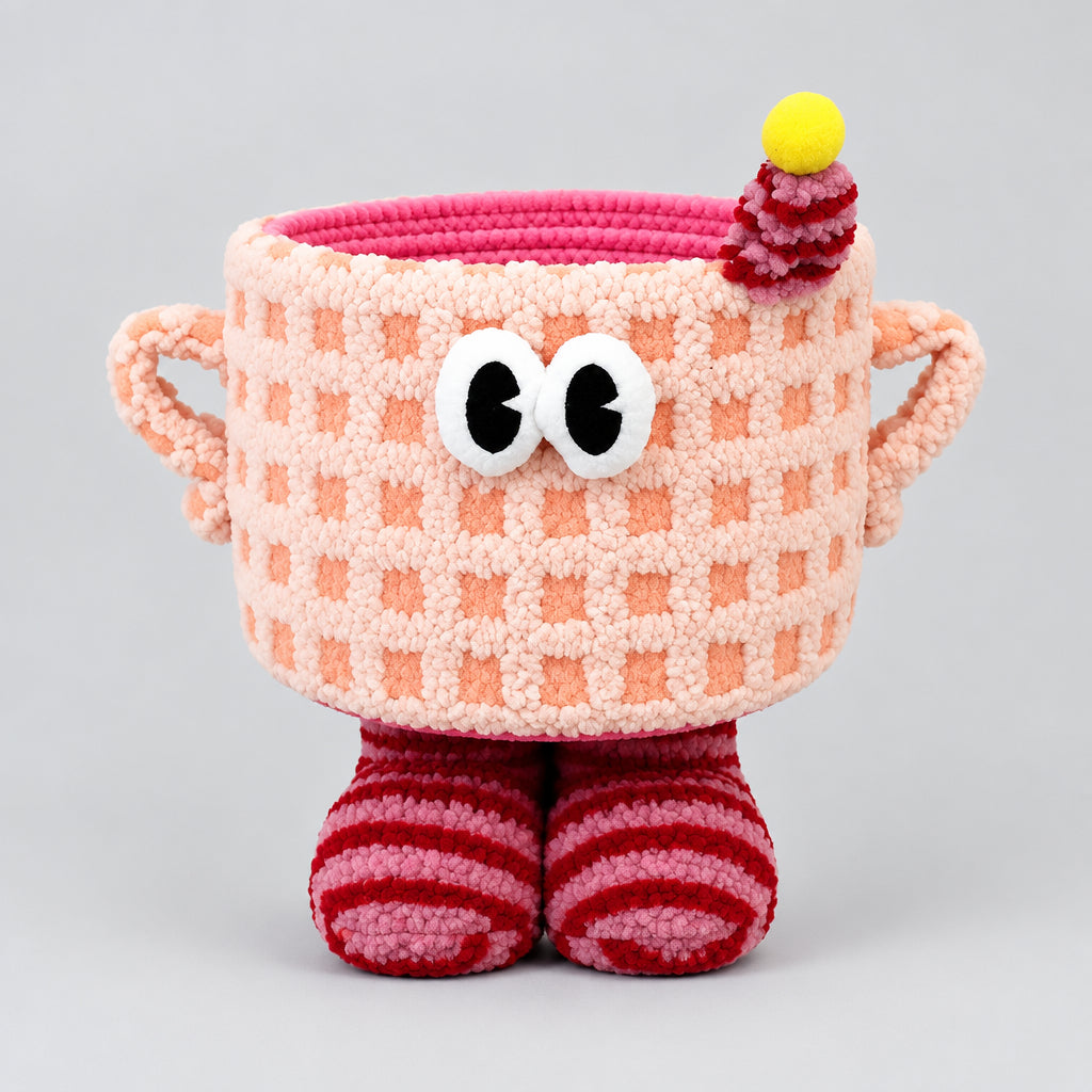 Adorable 3D Checkerboard Monster Storage Basket with Feet