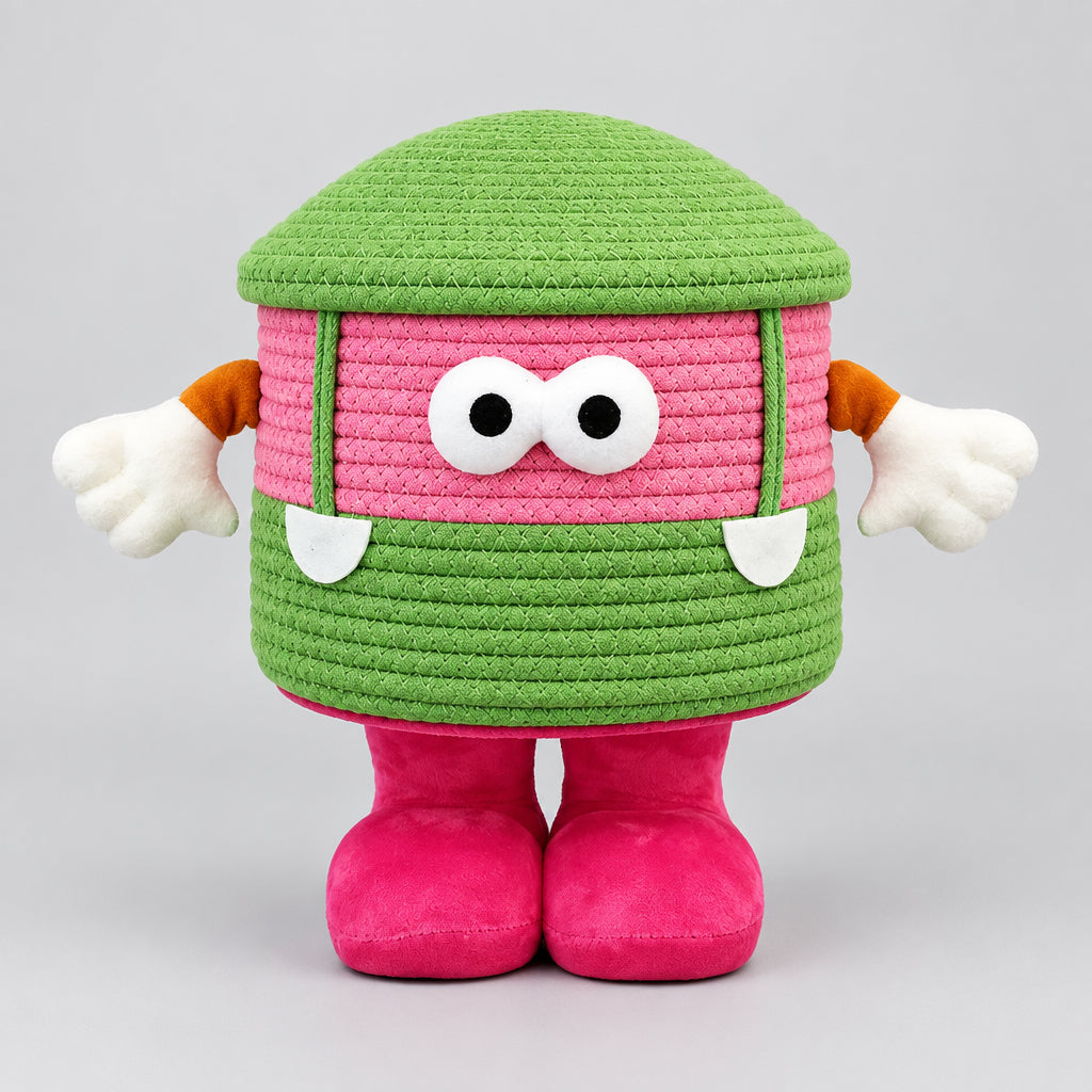 Cute 3D Monster Woven Cotton Rope Storage Basket with Feet