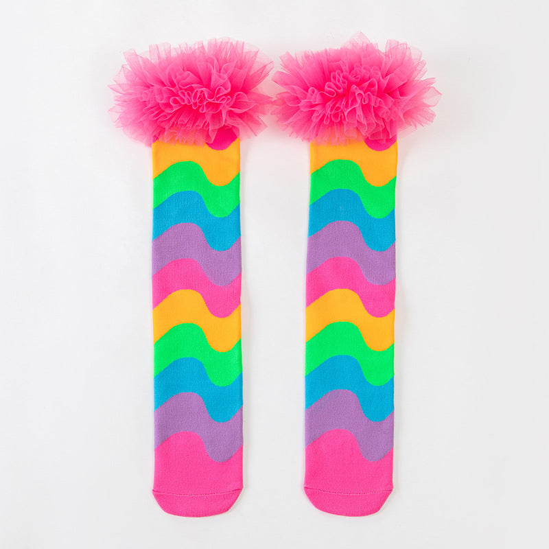 Girls' Vibrant Rainbow Wavy Stripe Knee-High Crazy Socks