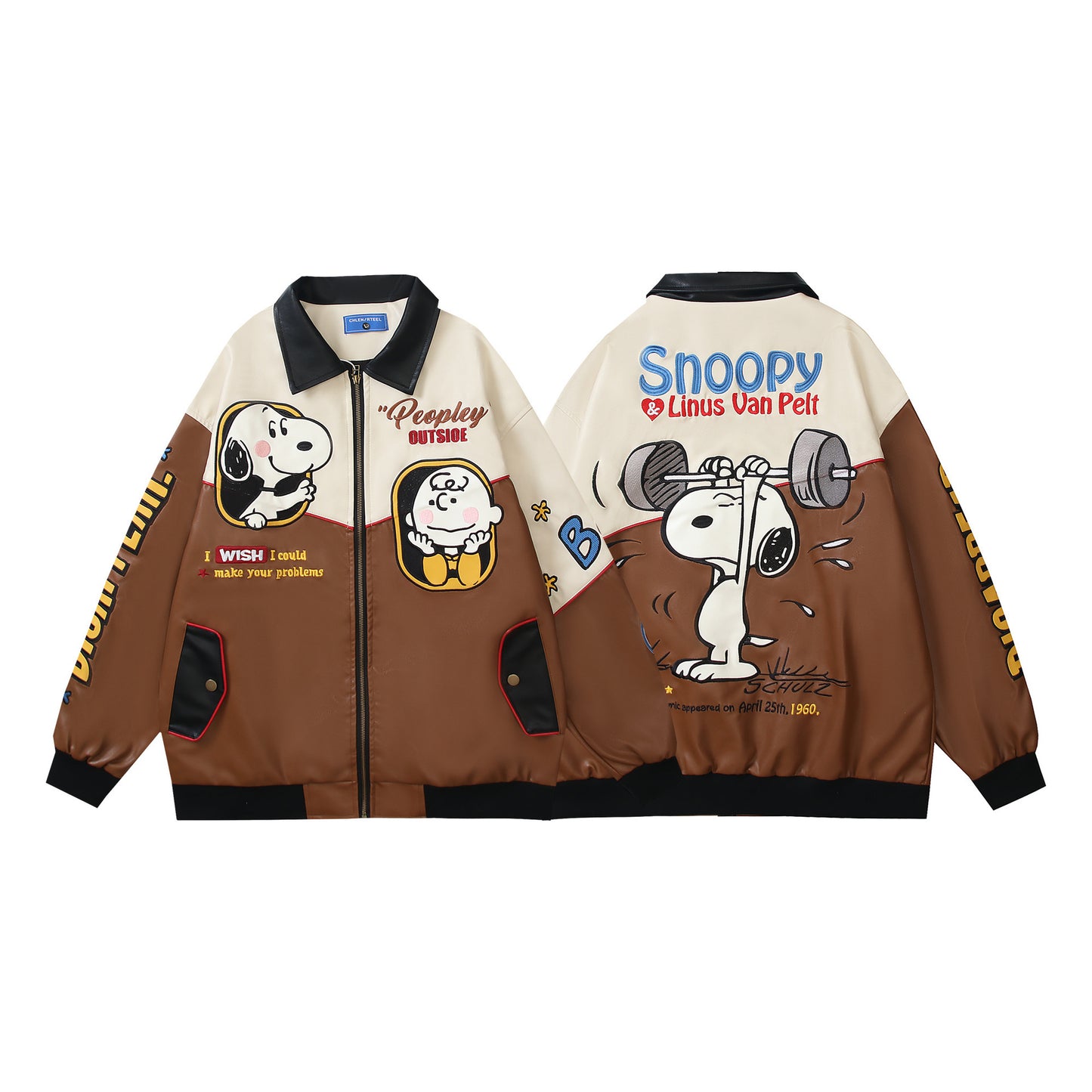 Snoopy "Disappear" PU Leather Varsity Jacket