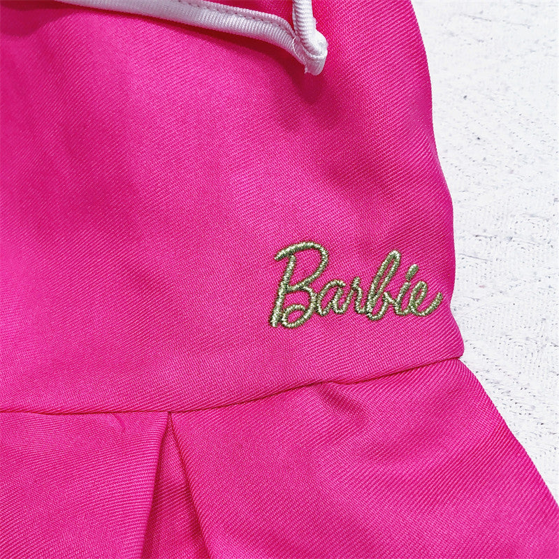 Barbie Girls Pink A-Line Casual Dress with Statement Bow Accent