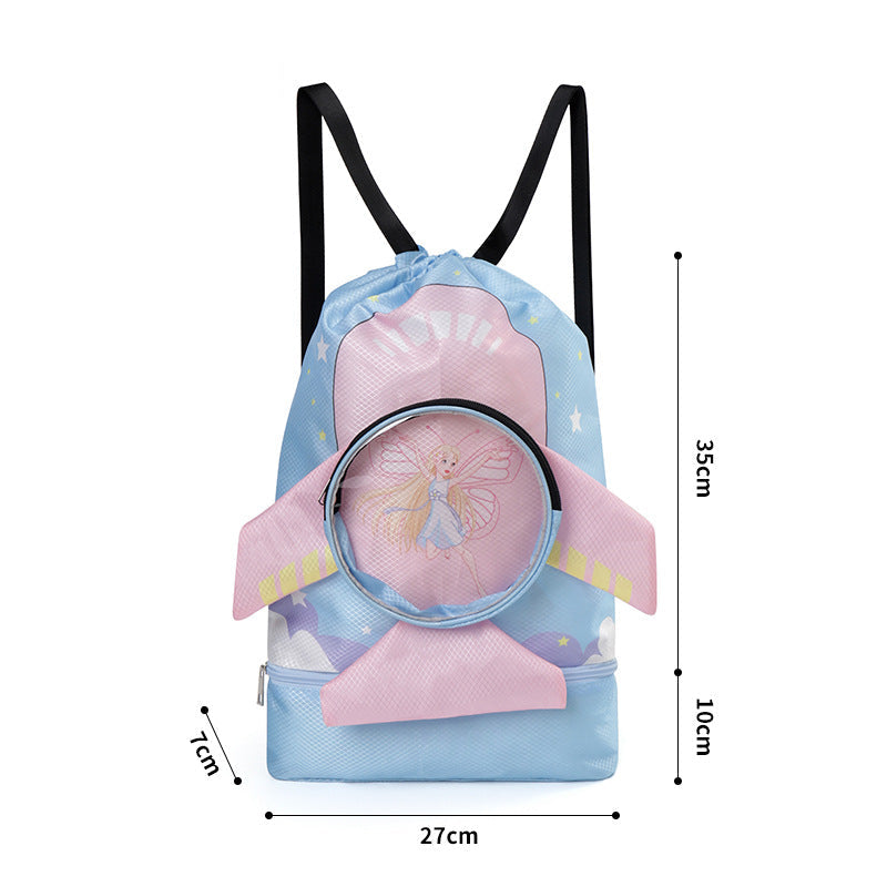 Kids Fun Cartoon Large Capacity Waterproof Beach Backpack with Footwear Compartment