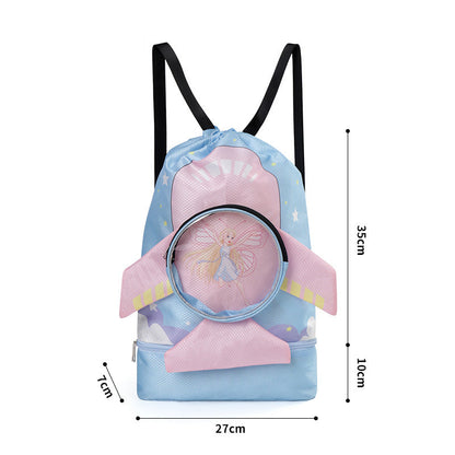 Kids Fun Cartoon Large Capacity Waterproof Beach Backpack with Footwear Compartment