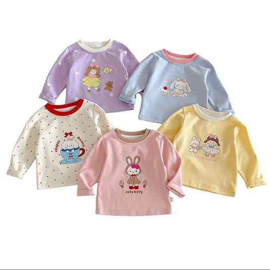 Girls' Cartoon Print Long Sleeves T-shirt 5-Piece Set
