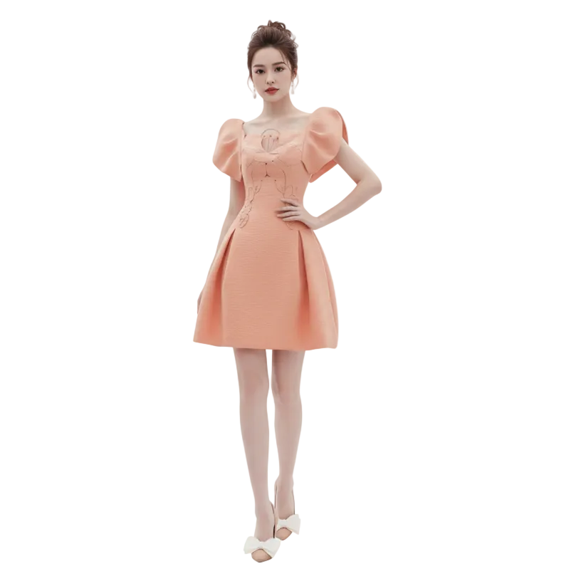 Bloom Retro Puff Sleeve Mini Dress
