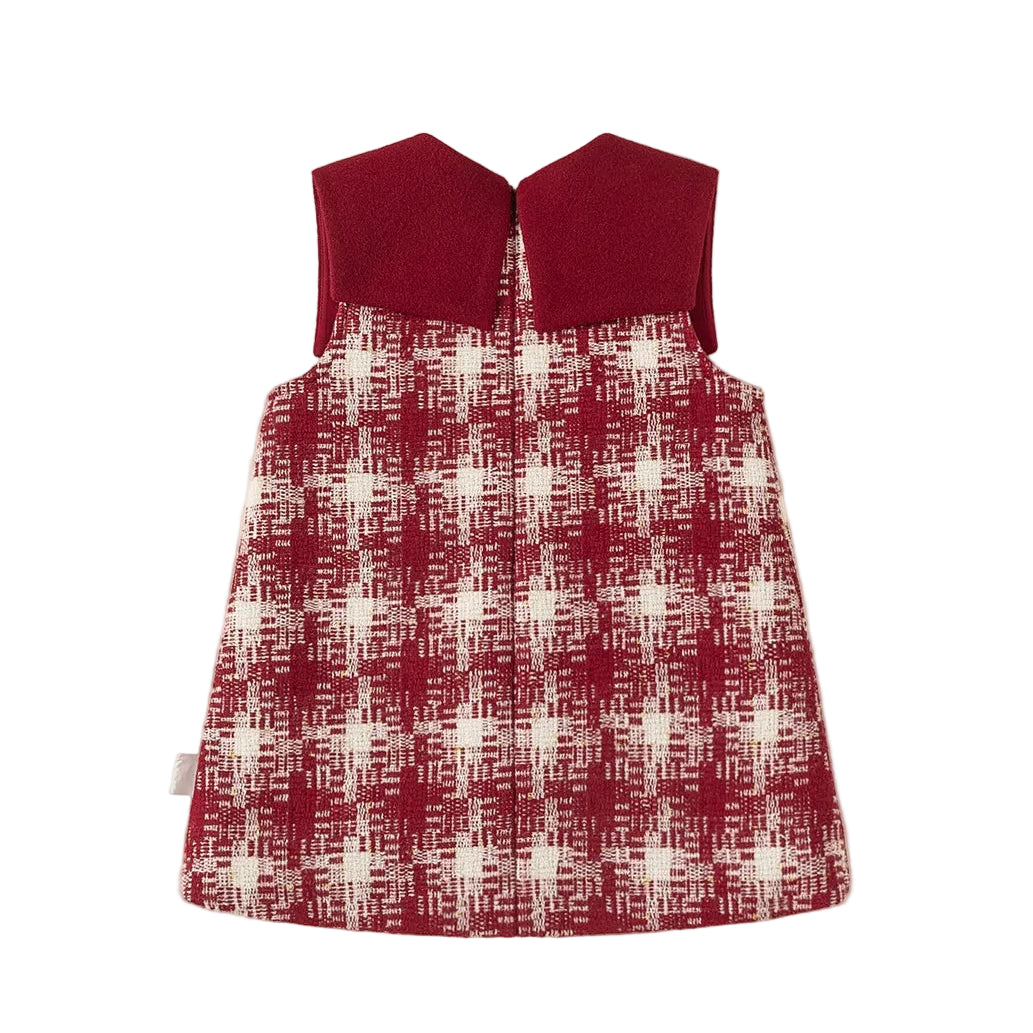 Girl's Crimson Plaid Princess Dress with Bag