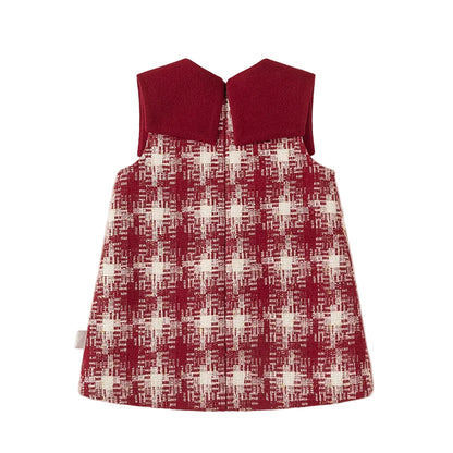 Girl's Crimson Plaid Princess Dress with Bag