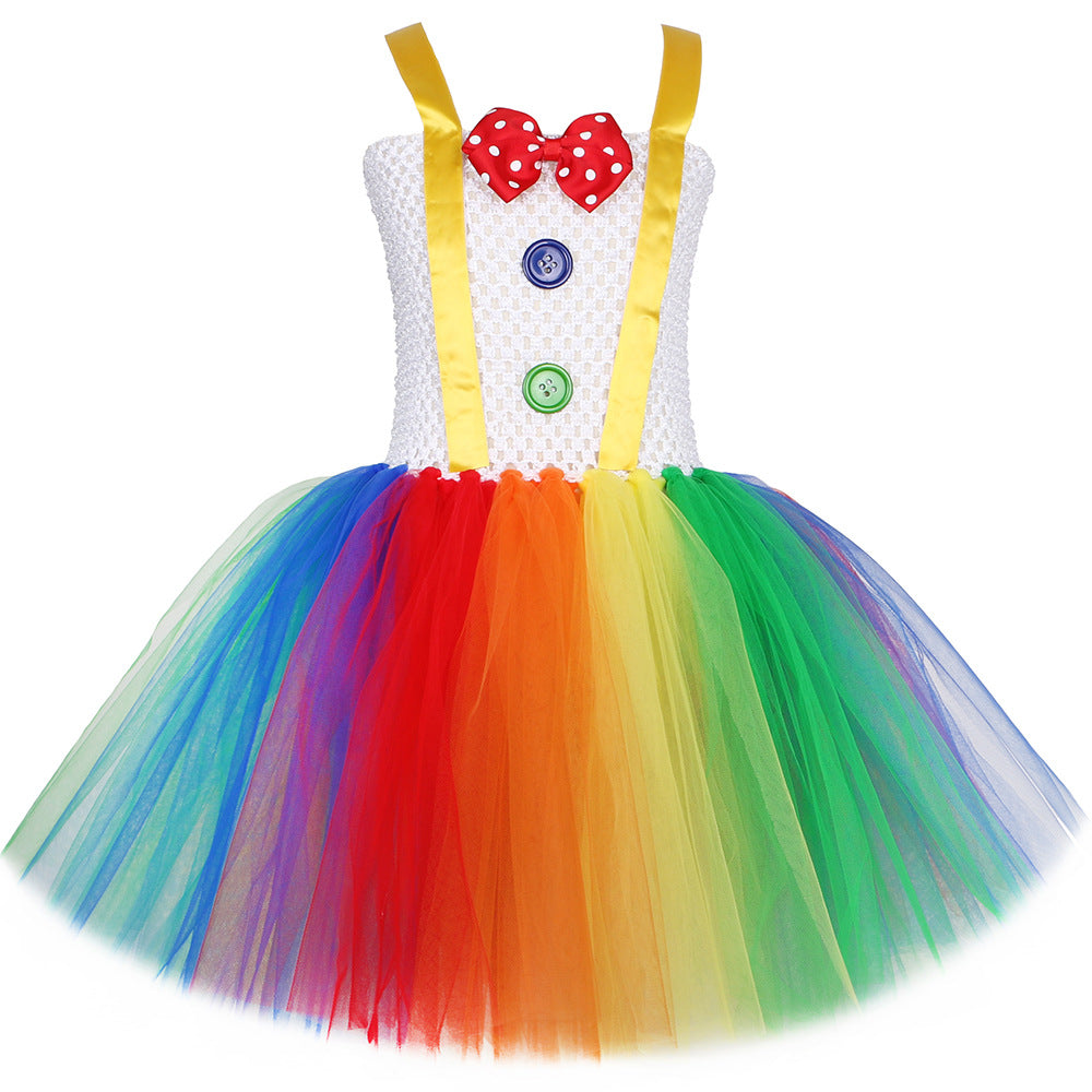 Girls Rainbow Clown Tutu Costume Set
