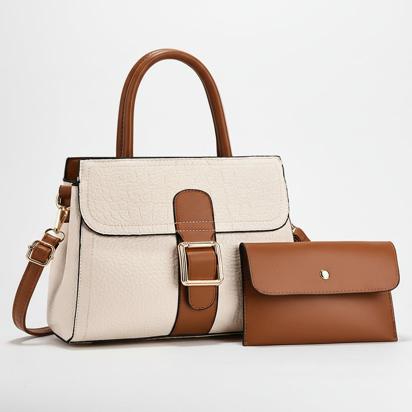 Linear Buckle Satchel Crossbody Bag / Handbag with Pouch