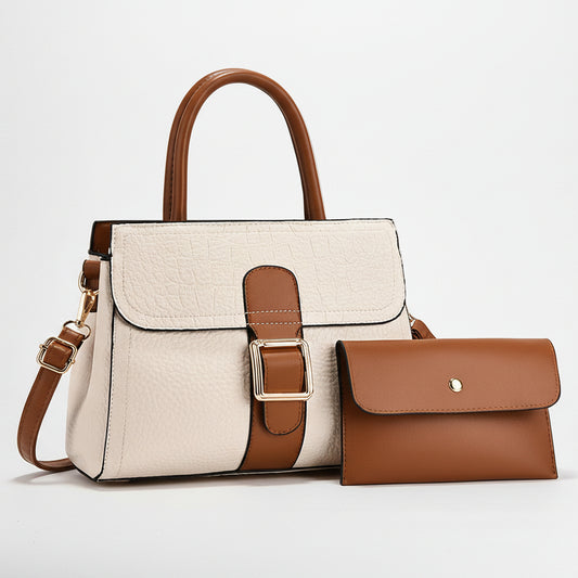 Linear Buckle Satchel Crossbody Bag / Handbag with Pouch