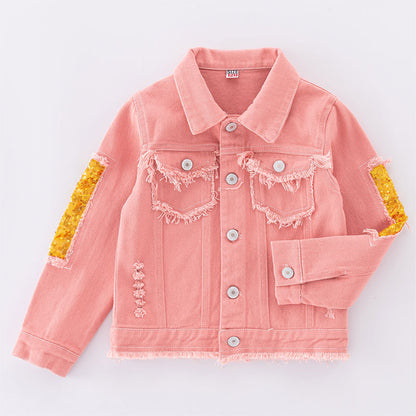 Girl's Bright and Fun Pink Distressed Denim Jacket