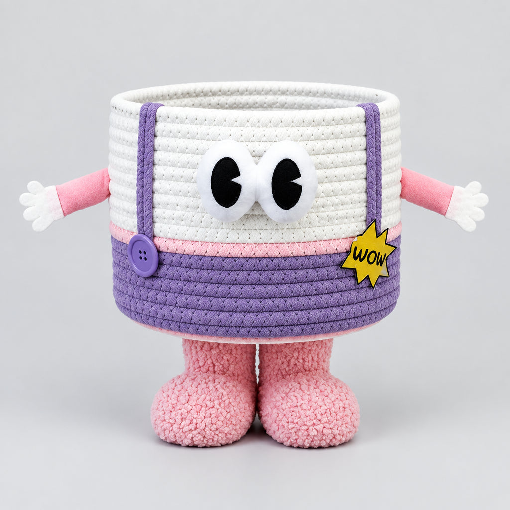 Cute 3D Monster Woven Cotton Rope Storage Basket with Feet
