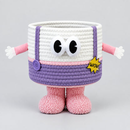 Cute 3D Monster Woven Cotton Rope Storage Basket with Feet