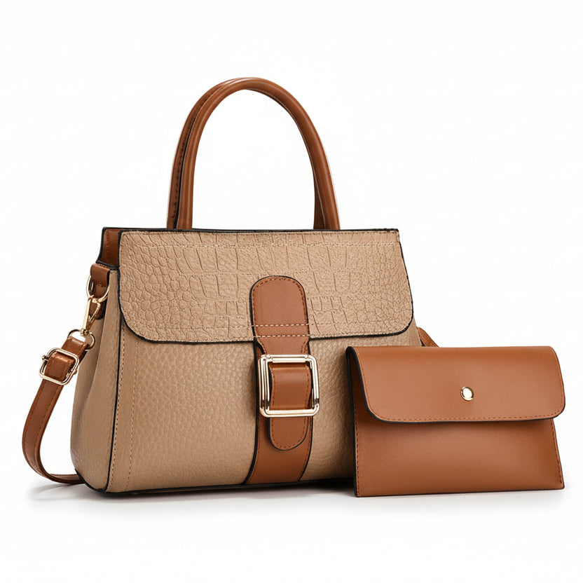 Linear Buckle Satchel Crossbody Bag / Handbag with Pouch