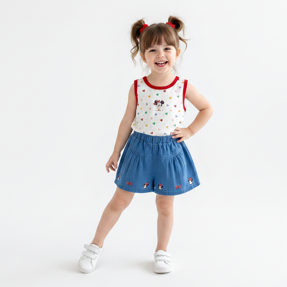 Minnie Mouse Girl's Denim Shorts Outfit Set