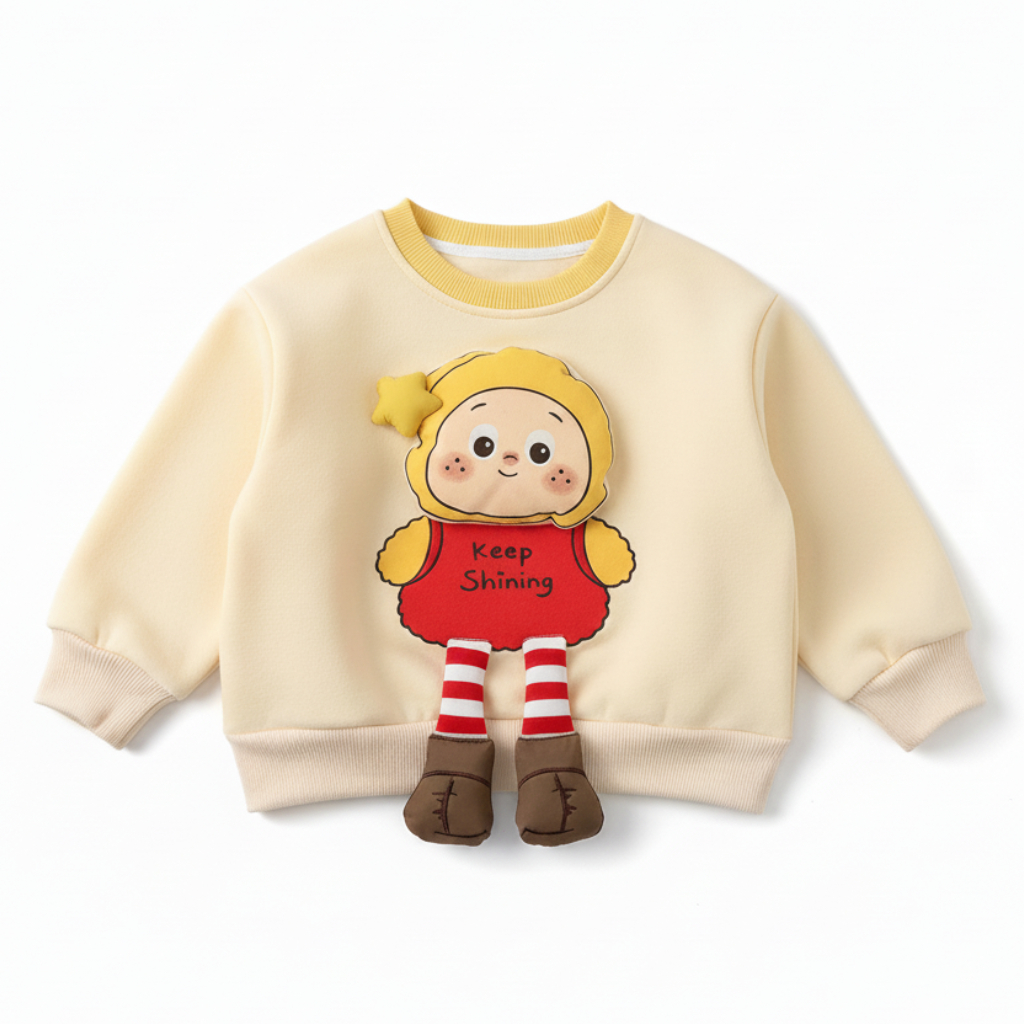 Girls 3D Cartoon Applique Pullover Sweatshirt