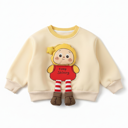 Girls 3D Cartoon Applique Pullover Sweatshirt