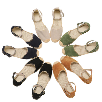 TONIVIS Women's Suede Leather Ankle Strap Espadrille Sandals
