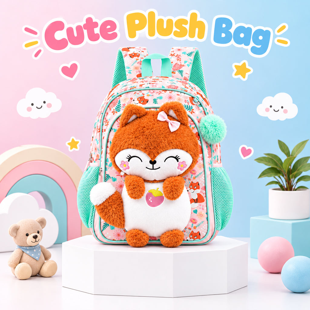 Girl's 3D Fox Plush School Backpack
