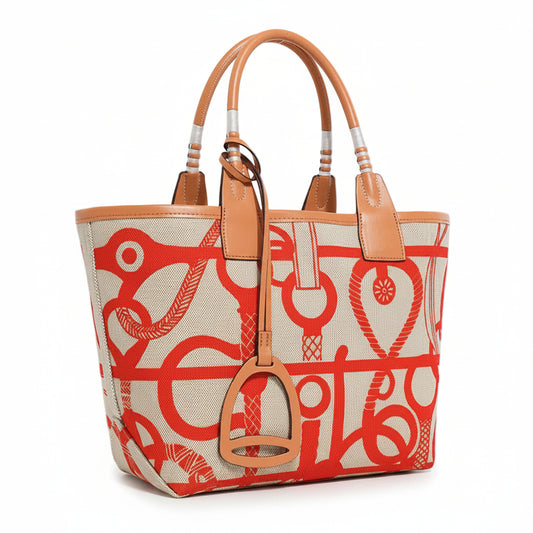 Women's Elegant Canvas Tote Bag - Stirrup Orange