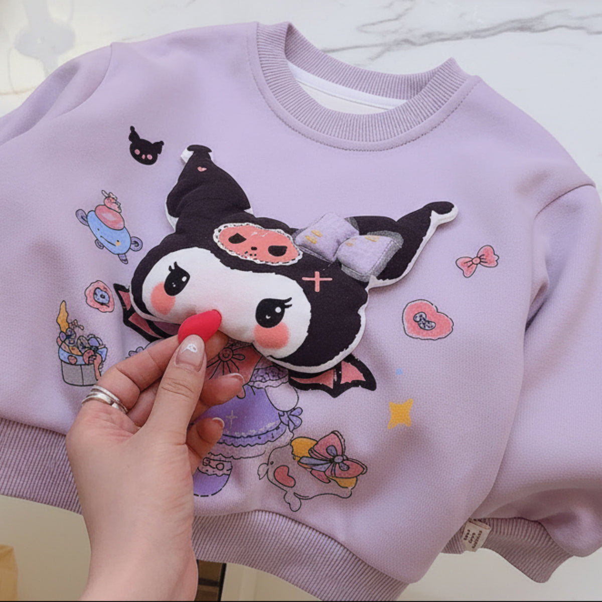 Girls 3D Cartoon Applique Pullover Sweatshirt
