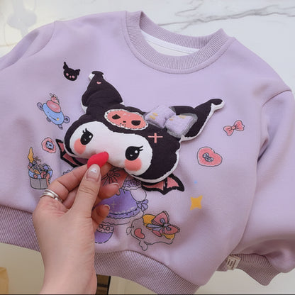 Girls 3D Cartoon Applique Pullover Sweatshirt