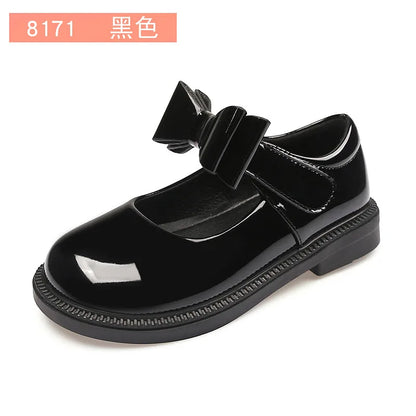 Girl's Hook & Loop Glossy Mary Jane Leather School Shoes