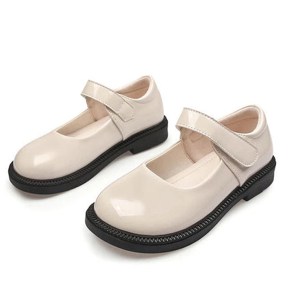 Girl's Hook & Loop Glossy Mary Jane Leather School Shoes