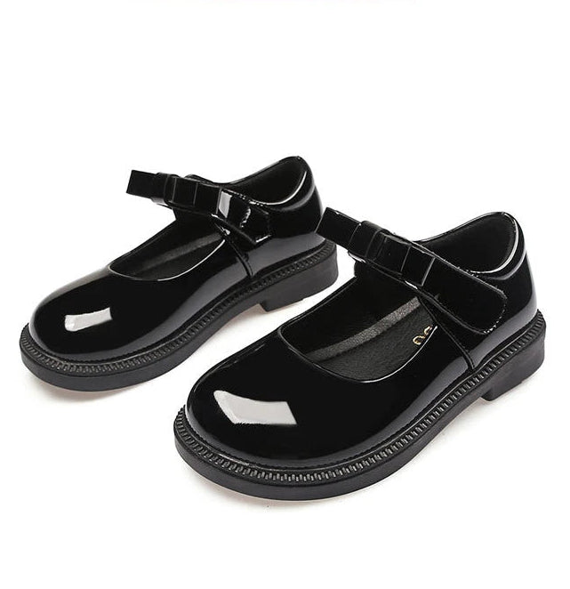 Girl's Hook & Loop Glossy Mary Jane Leather School Shoes