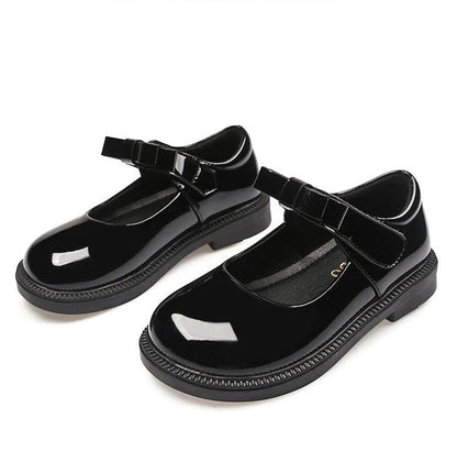 Girl's Hook & Loop Glossy Mary Jane Leather School Shoes