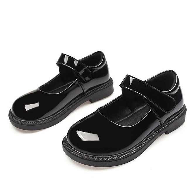 Girl's Hook & Loop Glossy Mary Jane Leather School Shoes