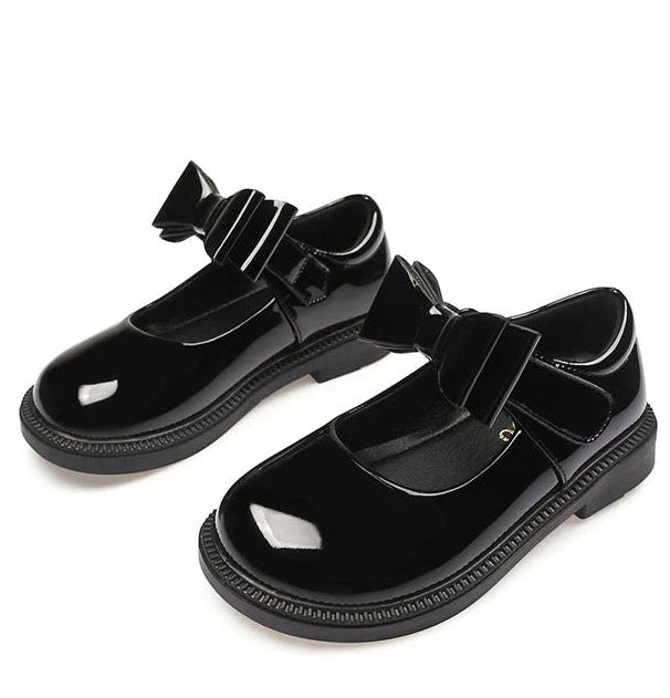 Girl's Hook & Loop Glossy Mary Jane Leather School Shoes