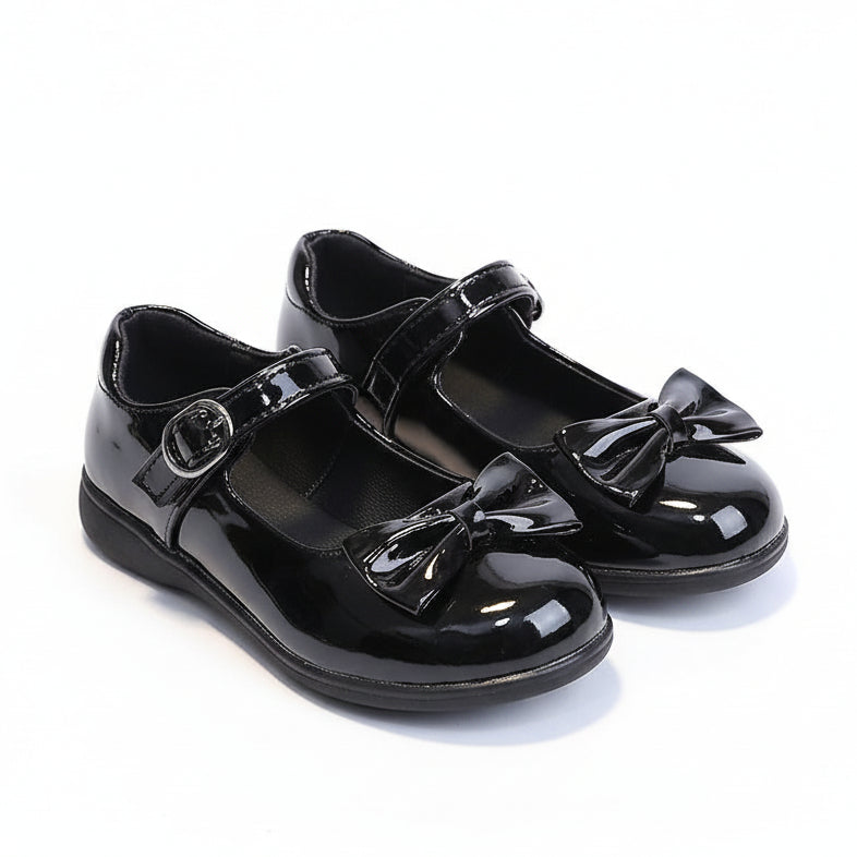 Girls Black Patent Leather Bow Elegant Dress Shoes