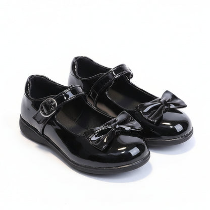 Girls Black Patent Leather Bow Elegant Dress Shoes