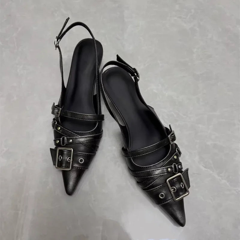 Women Pointed Toe High Heels Buckle Strap