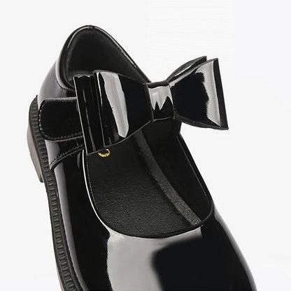 Girl's Hook & Loop Glossy Mary Jane Leather School Shoes