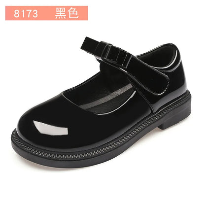 Girl's Hook & Loop Glossy Mary Jane Leather School Shoes