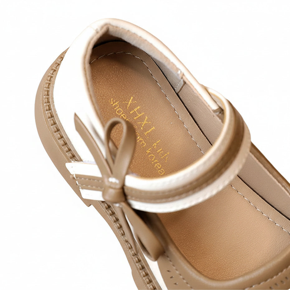Girls Mary Janes Elegant Patchwork Leather Shoes with Bow